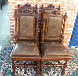 Set of 4 French Antique Louis XVI Carved Oak Dining Chairs With Upholstery 3