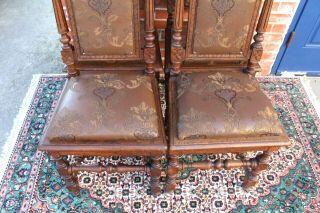 Set of 4 French Antique Louis XVI Carved Oak Dining Chairs With Upholstery 4