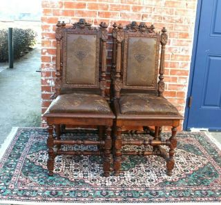 Set of 4 French Antique Louis XVI Carved Oak Dining Chairs With Upholstery 6