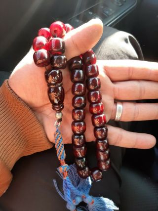 Antique German Faturan Cherry Amber Bakelite Prayer Beads 80 Gr كوربا