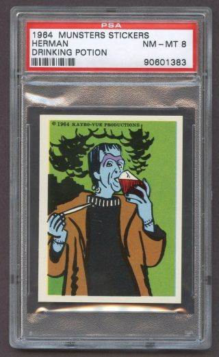 1964 Munsters Stickers Herman Drinking Potion Psa 8 Nm - Mt 90601383