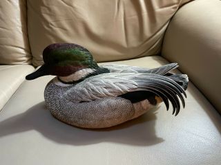 Rare Vtg Falcated Teal Decoy Wood Hand Carved Painted Art