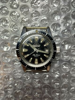 1960’s Gilt Technos Sky Diver 500m Vintage Big Crown Diver Watch Titus Eta 2472