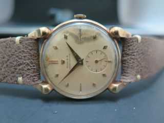 Vintage Rolex 4431 Fancy Lugs 9k Solid Gold Sharp Case Rare Watch 1940s Serviced