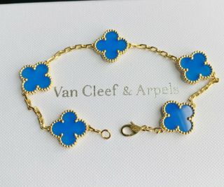 Van Cleef & Arpels 5 Motif Vintage Alhambra Bracelet Agate 18k Yellow Gold