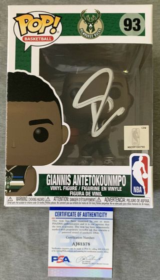 Giannis Antetokounmpo Signed Autographed Funko Pop Milwaukee Bucks Psa