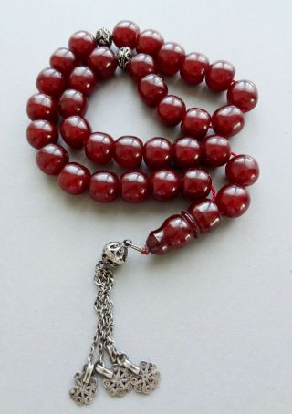 Vtg/antique Red Cherry Amber Faturan Bakelite Prayer Beads Tasbih