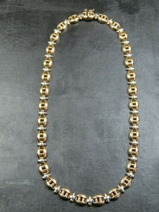 Vintage 9ct White & Yellow Gold Fancy Anchor Link Necklace Chain 16 Inch C.  1990