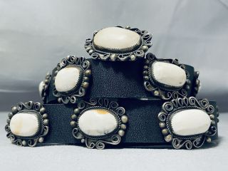 Very Rare White Buffalo Turquoise Vintage Navajo Sterling Silver Concho Belt