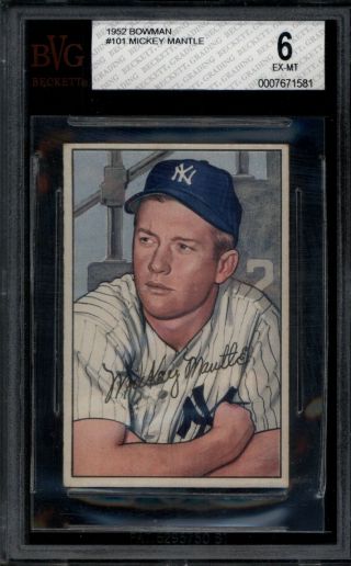 1952 Bowman 101 Mickey Mantle Beckett Vintage Grading 6 Ex - Mt Iconic Card