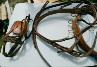 Vintage Hunt ' s Harness Brown Leather Carriage Show Harness Handles 17 Hands 4