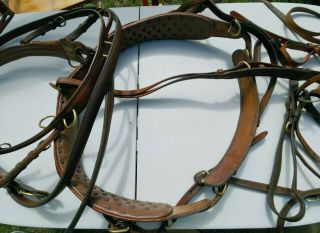 Vintage Hunt ' s Harness Brown Leather Carriage Show Harness Handles 17 Hands 5