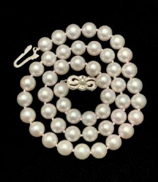 Mikimoto Vintage Akoya Pearl Necklace 8 Mm 16 In 18 Kt