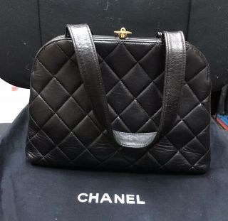 Chanel Quilted Black Lambskin Small Gold Hardware Handbag Vintage