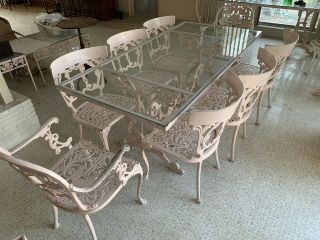Vintage Heavy Wrought Iron Dining Table With 8 Chairs
