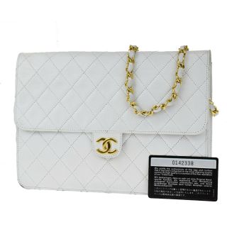 Auth Chanel Cc Matelasse Chain Shoulder Bag Leather White France Vintage 49jc865