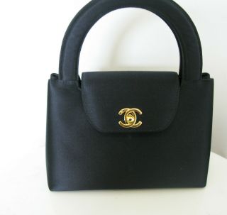 Chanel Vintage Mini Kelly Evening Bag Black Silk/satin 24k Ghw