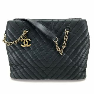 Chanel Cc Chevron V - Stitch Chain Tote Bag Black/vintage