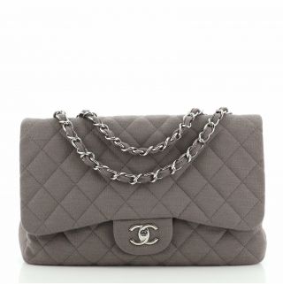 Chanel Vintage Classic Single Flap Bag Quilted Jersey Jumbo