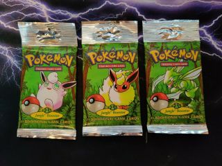 Set Of 3 1999 Pokemon Jungle Booster Pack Factory Heavy 21