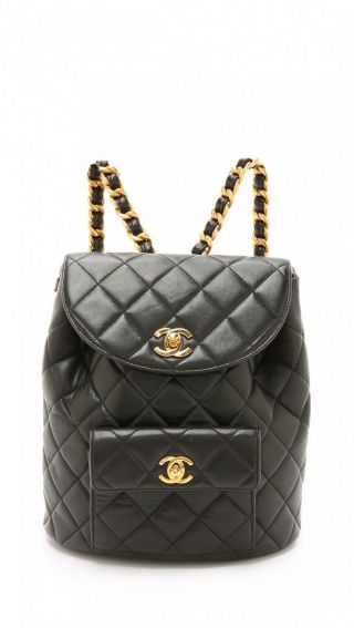 Authentic Chanel Quilted Matelasse Black Leather Vintage Backpack