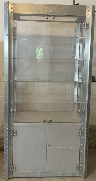 Vintage Oakley 6 - Feet Tall Aluminum Display Case Plexi Glass Doors Shelves