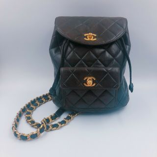 Auth Chanel Quilted Matelasse Backpack Black Leather Vintage France