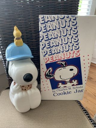 Vintage 1958 Peanuts Snoopy Woodstock Baseball Ceramic Cookie Jar Willits Rare