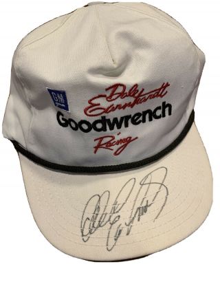 Autographed By Dale Earnhardt Sr Goodwrench Black Roped Snapback White Hat.