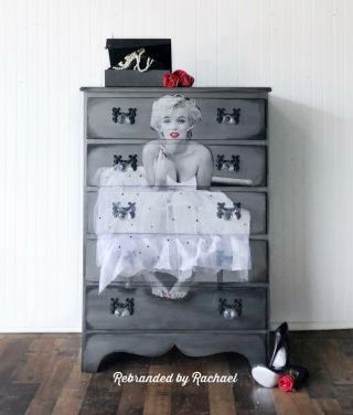 Marilyn Monroe Silver Metallic Vintage Glam Dresser With Crystal Knobs.
