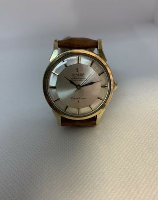 Vintage Omega Constellation Pie Pan 14k Gold Top Ss Back Auto Mens Watch