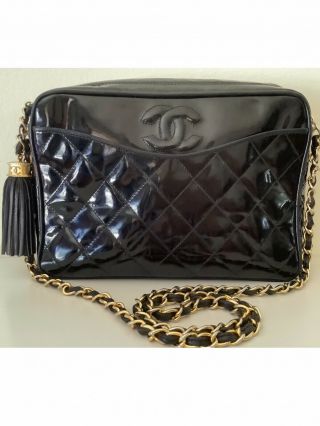 Rare Vintage Chanel Black Leather Diamond Quilted Bag