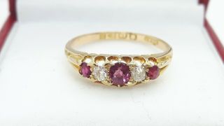 Antique Victorian 18ct Yellow Gold Natural Ruby And Diamond 5 Stone Ring C1896