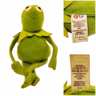 Vintage Kermit Frog Muppets Sesame Street Beanbag Plush 864 Fisher - Price 1979