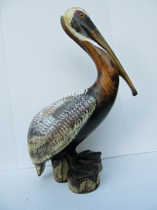 Rare/vintage Signed Leo Koppy Hand Carved Wooden Pelican 27 " T,  23  L,  10  W