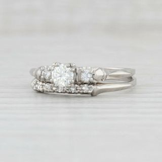 Vintage 0.  49ctw Diamond Bridal Set Engagement Ring Wedding Band Palladium