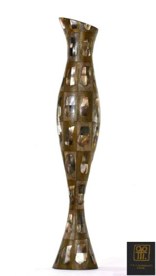 Vintage R & Y Augousti Paris Shagreen Mother Of Pearl Large Vase 23 " 59cm