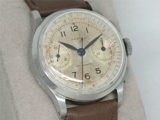 Very Rare Vintage Arista Stainless Non - Magnetic Chronograph Valjoux 23,  Running