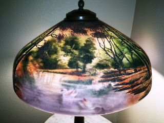 ANTIQUE PITTSBURGH REVERSE - OBVERSE PAINTED LAMP - SIGNED 4