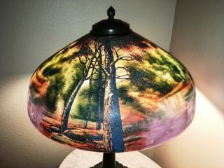 ANTIQUE PITTSBURGH REVERSE - OBVERSE PAINTED LAMP - SIGNED 5