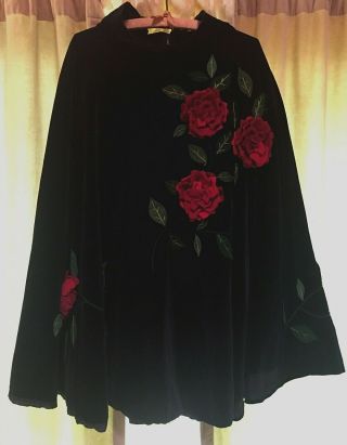 Juli Lynne Charlot Black Velvet " Poodle Style " Skirt With Felt Roses Orig/1950 