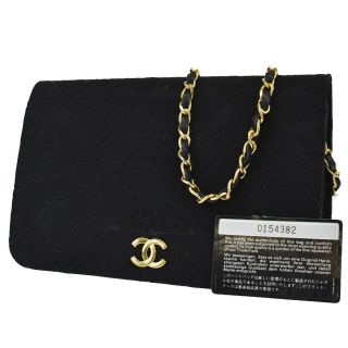 Auth Chanel Cc Matelasse Chain Shoulder Bag Canvas Leather Black Vintage 96mh137