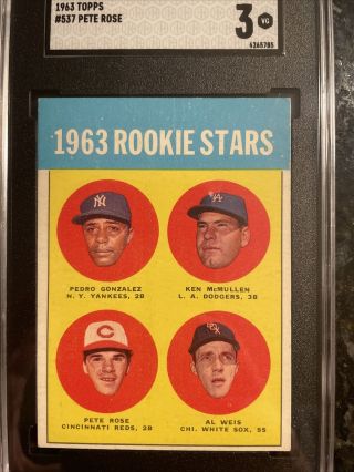 1963 Topps Pete Rose Cincinnati Reds 537 Rookie Sgc 3 Vg Color