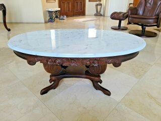 1940s Vintage Kimball Victorian Coffee Table With Marble Top 2