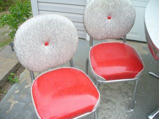 Vintage 1950s Red & Gray Cracked Ice Formica Chrome Dinette Set & 4 Vinyl Chairs 3