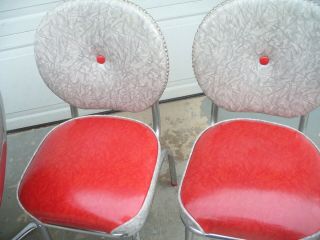 Vintage 1950s Red & Gray Cracked Ice Formica Chrome Dinette Set & 4 Vinyl Chairs 4