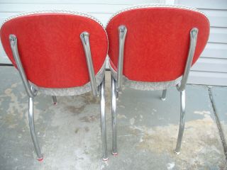 Vintage 1950s Red & Gray Cracked Ice Formica Chrome Dinette Set & 4 Vinyl Chairs 6