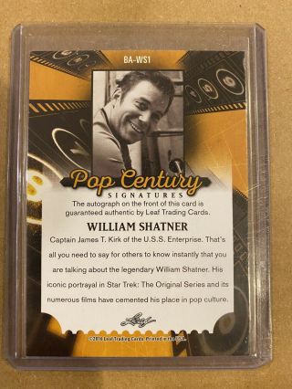 William Shatner 2016 Leaf Pop Century Signatures autograph 2