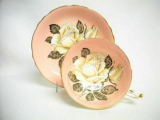 Paragon Pink Tea Cup & Saucer Large White Cabbage Rose Flower Porcelain Old