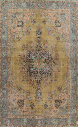10x12 Vintage Geometric Tebriz Wool Area Rug Hand - Knotted Oriental Large Carpet